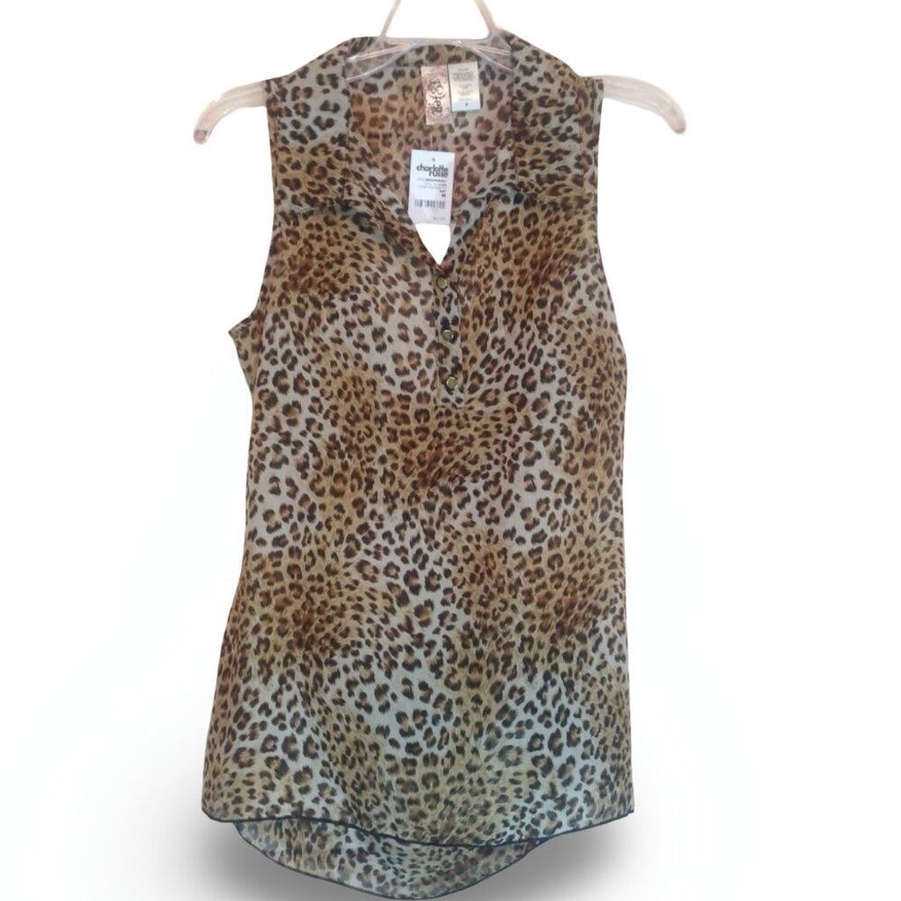 L8ter Cheetah Y2K Tunic Top Womens M Sleeveless Cut Out Flowy Sheer Animal Print